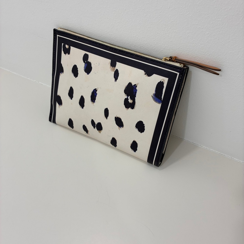 Banana Republic Animal Print Zip Pouch Cream Navy Leopard Clutch Very Y2K